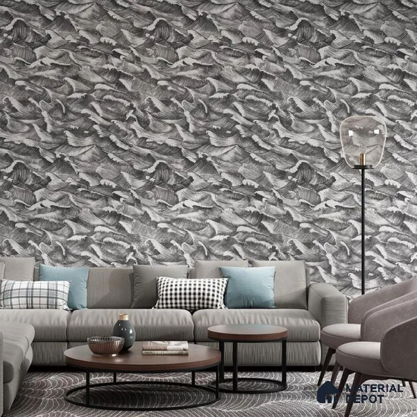TV 0302 | Black & White Ocean Wave Non Woven Patterned Wallpaper - 10 Meter x 21 Inches, 57.41 Sq. Ft. (Min. 15% Wastage)