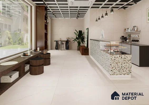 Modern Café with Neutral Toned Tiles | Material Depot