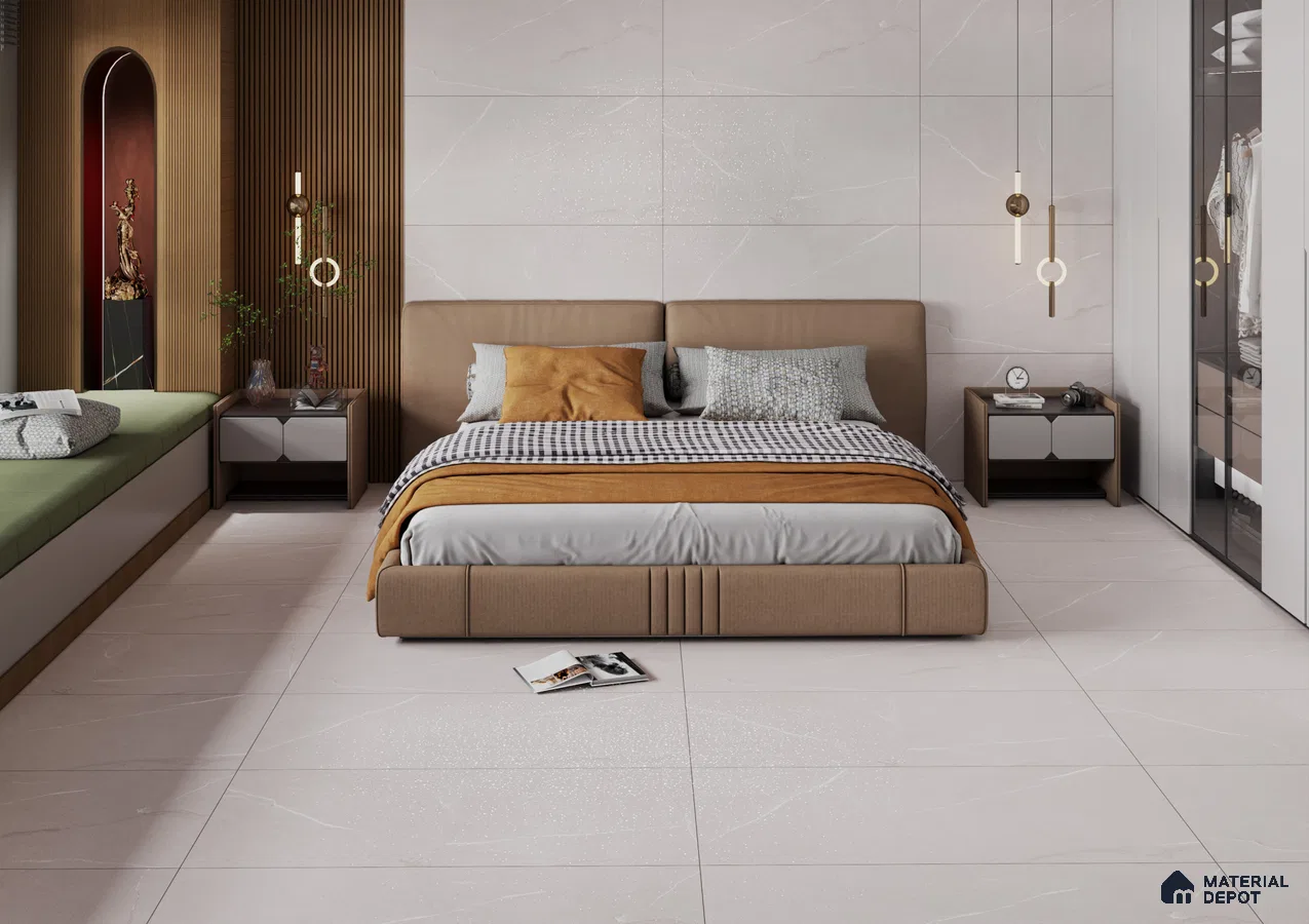 Contemporary Bedroom with Elegant Neutral Tiles | Material Depot