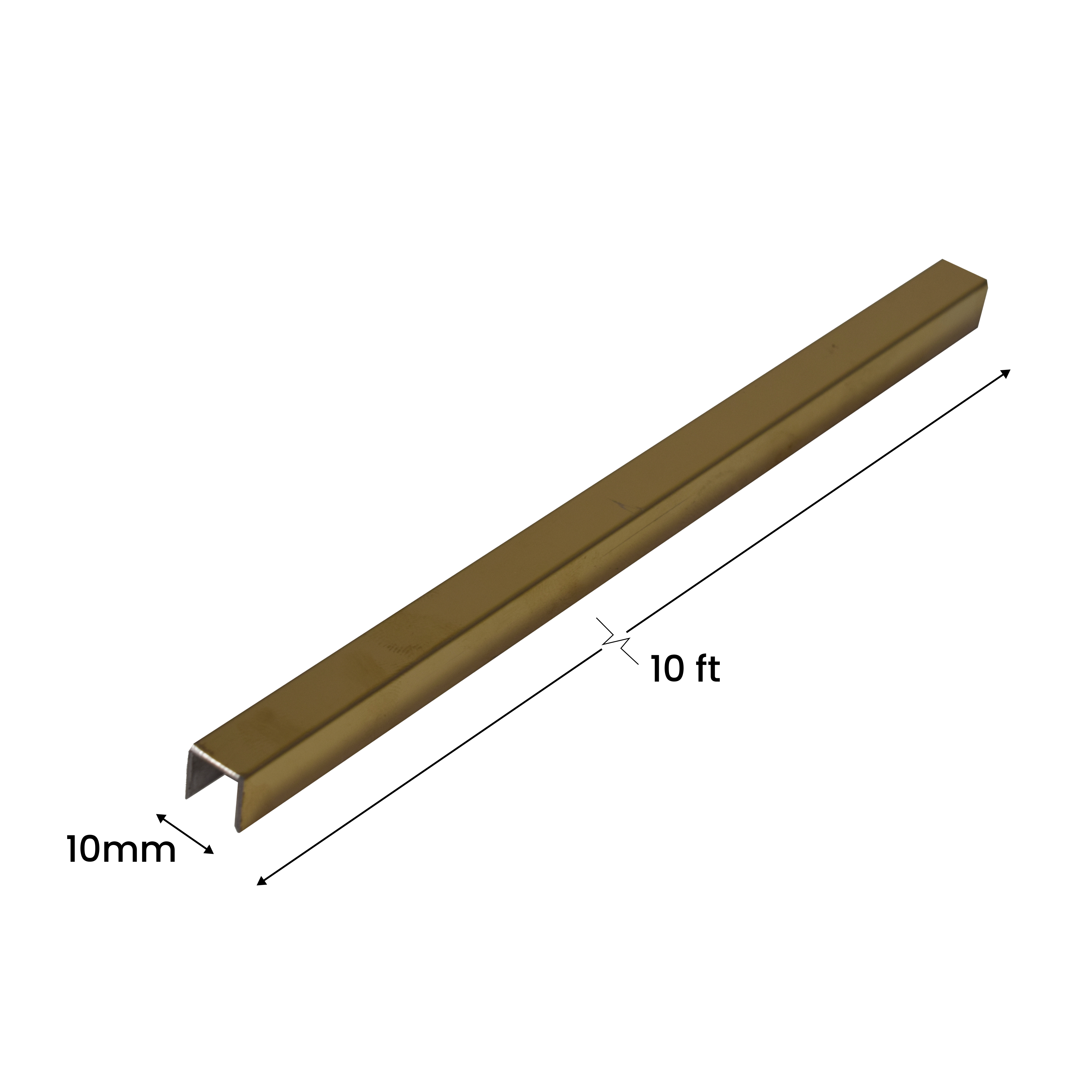 SS 304 U Inlay Profile Polished Gold Glossy Finish Edgeline PM 00292 J | 10 ft (3 mtr) x 10 mm x 0.6 mm | Adhesive Type Installation | Suitable for Floor & Walls