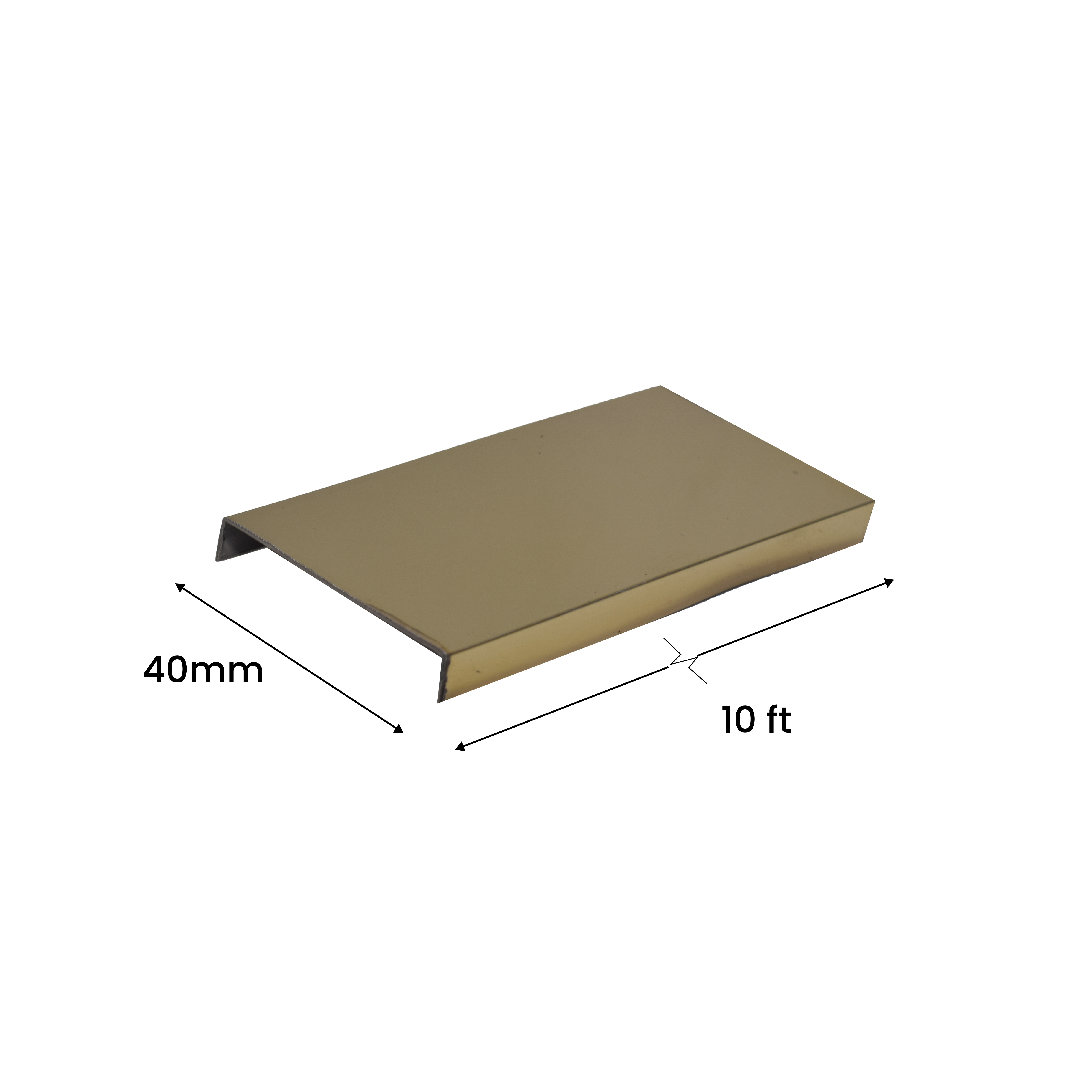 SS 304 U Inlay Profile Polished Gold Glossy Finish Edgeline PM 00292 M | 10 ft (3 mtr) x 40 mm x 0.6 mm | Adhesive Type Installation | Suitable for Floor & Walls