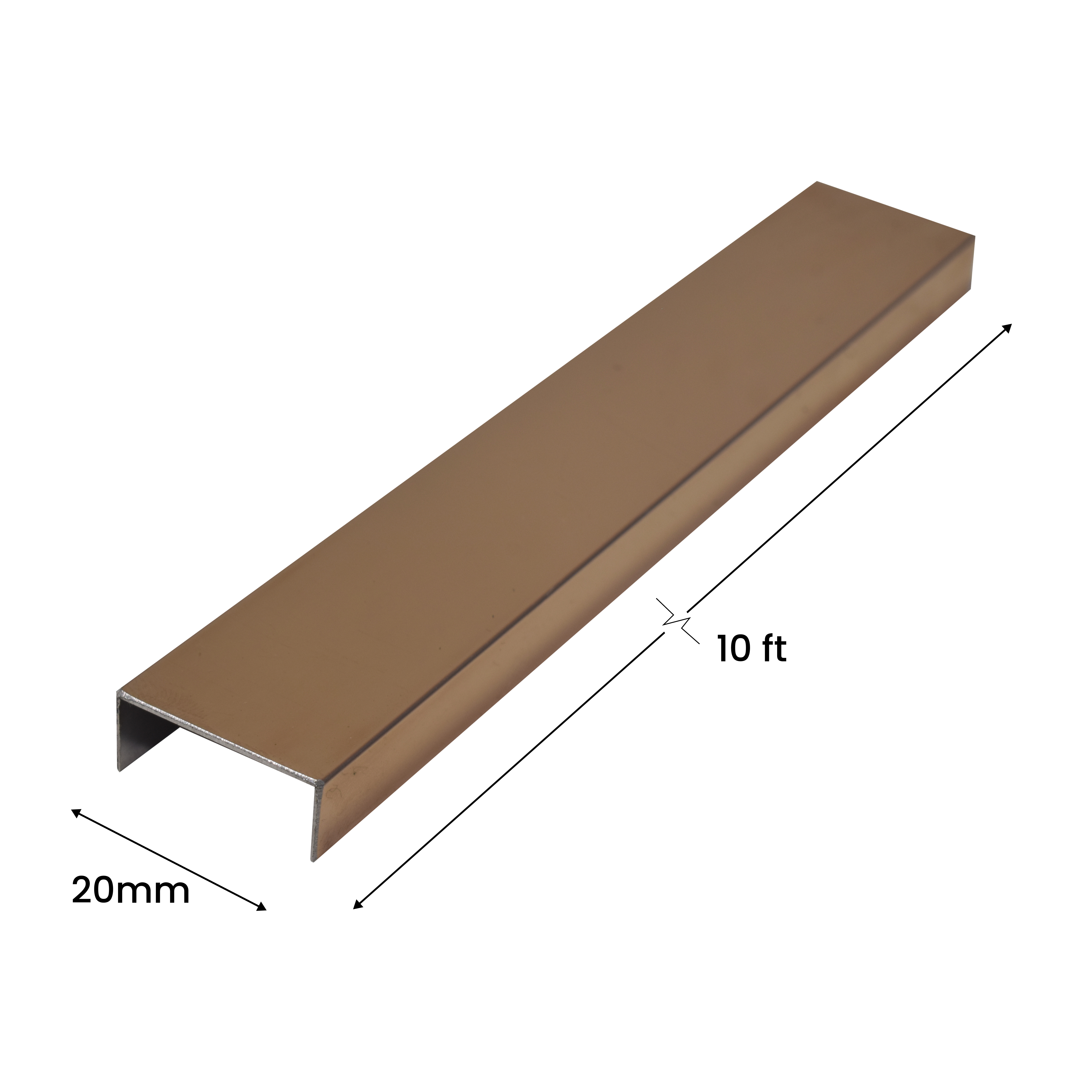 SS 304 U Inlay Profile Rose Gold Glossy Finish Edgeline PM 00292 T | 10 ft (3 mtr) x 20 mm x 0.6 mm | Adhesive Type Installation | Suitable for Floor & Walls