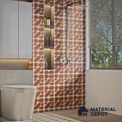 Subway Wall Tile TL 04972 C Canto Piedra Pebble Maroon 8 x 8 inch Ceramic Matte Finish - 10 mm | Suitable for Highlighter Walls, Foyer, Bathroom, Kitchen Wall & Backsplashes (Sample)
