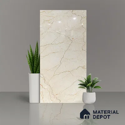Marble Floor & Wall Tile TL 02209 Unction Cream 4 ft x 2 ft Glossy Finish Vitrified Tile - 9 mm (Random 5)
