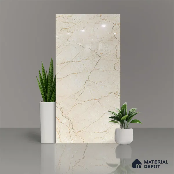 Marble Floor & Wall Tile TL 02209 Unction Cream 4 ft x 2 ft Glossy Finish Vitrified Tile - 9 mm (Random 5)