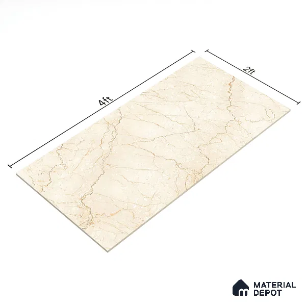 Marble Floor & Wall Tile TL 02209 Unction Cream 4 ft x 2 ft Glossy Finish Vitrified Tile - 9 mm (Random 5)