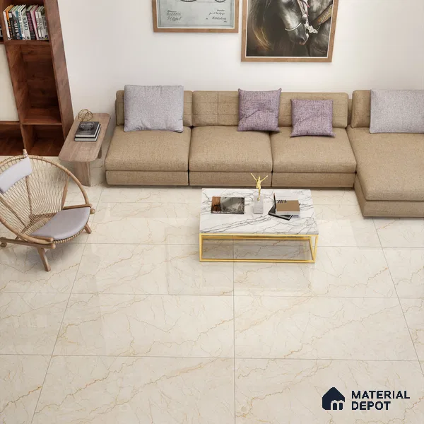 Marble Floor & Wall Tile TL 02209 Unction Cream 4 ft x 2 ft Glossy Finish Vitrified Tile - 9 mm (Random 5)