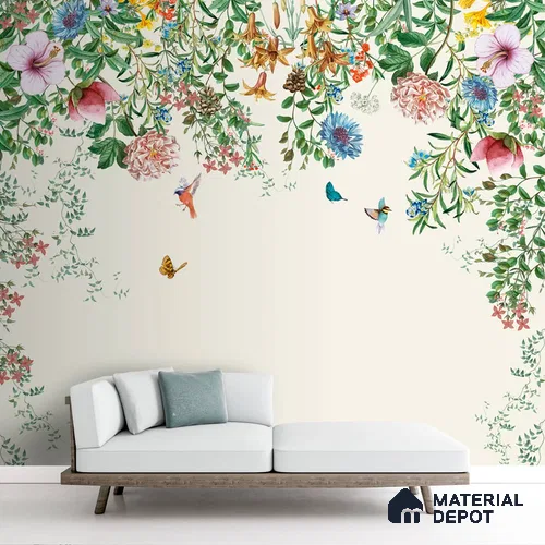 Unique Hanging Floral and Bird Wallpaper for Bedrooms Sparkla N Shine Series Canvas Florals Design (Customised Size Wallpaper)