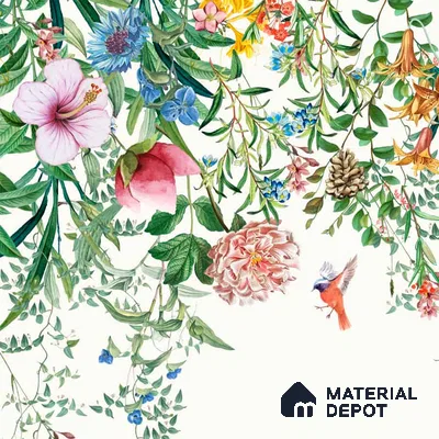 Unique Hanging Floral and Bird Customized Floral Wallpaper - Canvas