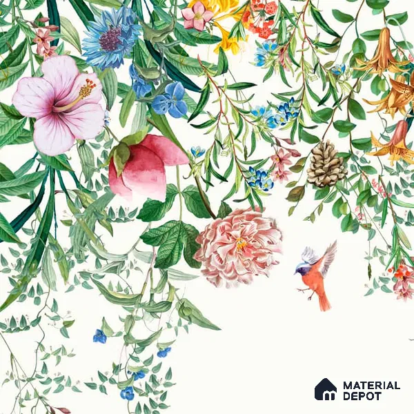 Unique Hanging Floral and Bird Customized Floral Wallpaper - Canvas