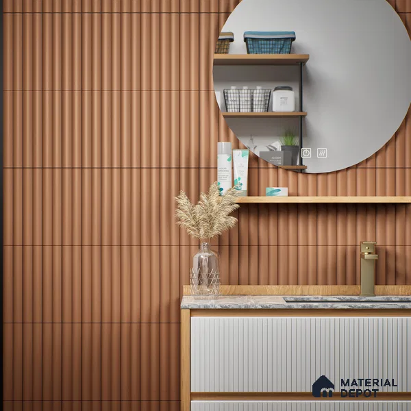 Subway Fluted Wall Tile TL 04961 B Piedra Caramel Oasis 12 x 3 inch Ceramic Matte Finish - 6.5 mm | Suitable for Highlighter Walls, Foyer, Bathroom, Kitchen Wall & Backsplashes (Sample)