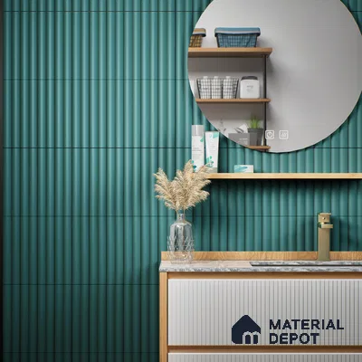 Subway Fluted Wall Tile TL 04961 C Piedra Tortora Green 12 x 3 inch Ceramic Matte Finish - 6.5 mm | Suitable for Highlighter Walls, Foyer, Bathroom, Kitchen Wall & Backsplashes