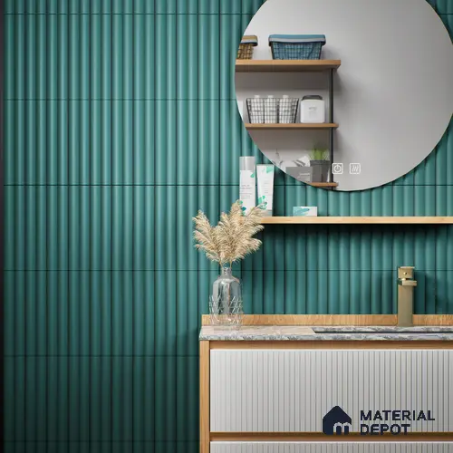 Subway Fluted Wall Tile TL 04961 C Piedra Tortora Green 12 x 3 inch Ceramic Matte Finish - 6.5 mm | Suitable for Highlighter Walls, Foyer, Bathroom, Kitchen Wall & Backsplashes
