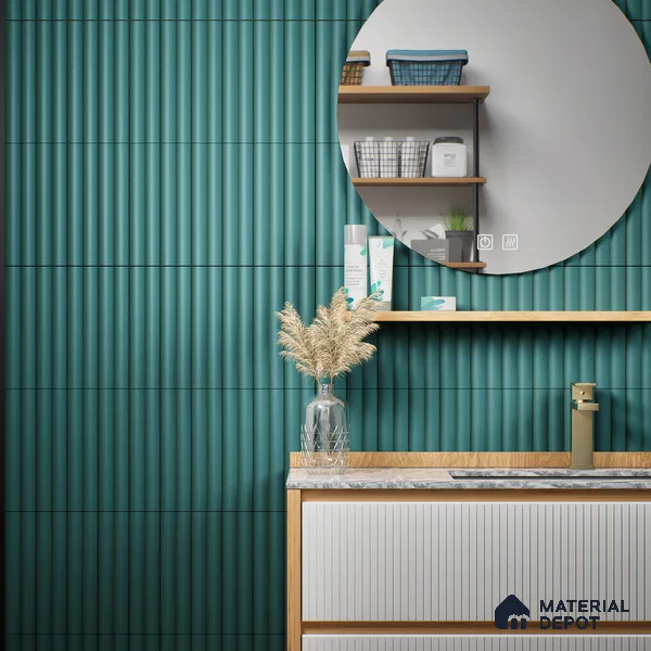 Subway Fluted Wall Tile TL 04961 C Piedra Tortora Green 12 x 3 inch Ceramic Matte Finish - 6.5 mm | Suitable for Highlighter Walls, Foyer, Bathroom, Kitchen Wall & Backsplashes