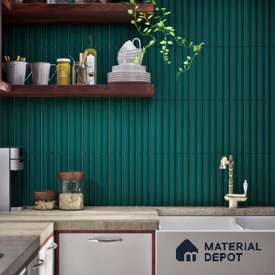 Subway Fluted Wall Tile TL 04961 C Piedra Tortora Green 12 x 3 inch Ceramic Matte Finish - 6.5 mm | Suitable for Highlighter Walls, Foyer, Bathroom, Kitchen Wall & Backsplashes
