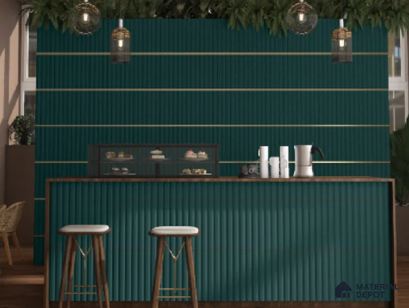 Subway Fluted Wall Tile TL 04961 C Piedra Tortora Green 12 x 3 inch Ceramic Matte Finish - 6.5 mm | Suitable for Highlighter Walls, Foyer, Bathroom, Kitchen Wall & Backsplashes