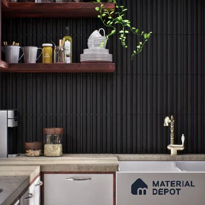 Subway Fluted Wall Tile TL 04961 D Piedra Black Knight 12 x 3 inch Ceramic Matte Finish - 6.5 mm | Suitable for Highlighter Walls, Foyer, Bathroom, Kitchen Wall & Backsplashes (Sample)