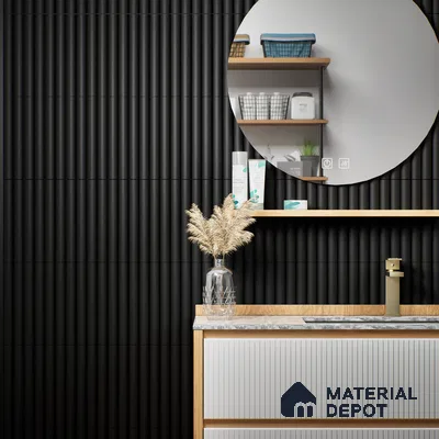 Subway Fluted Wall Tile TL 04961 D Piedra Black Knight 12 x 3 inch Ceramic Matte Finish - 6.5 mm | Suitable for Highlighter Walls, Foyer, Bathroom, Kitchen Wall & Backsplashes (Sample)