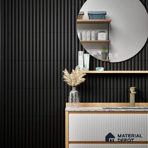 Subway Fluted Wall Tile TL 04961 D Piedra Black Knight 12 x 3 inch Ceramic Matte Finish - 6.5 mm | Suitable for Highlighter Walls, Foyer, Bathroom, Kitchen Wall & Backsplashes