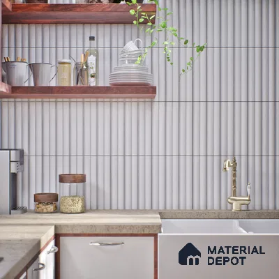 Subway Fluted Wall Tile TL 04961 G Piedra Glacier White 12 x 3 inch Ceramic Matte Finish - 6.5 mm | Suitable for Highlighter Walls, Foyer, Bathroom, Kitchen Wall & Backsplashes