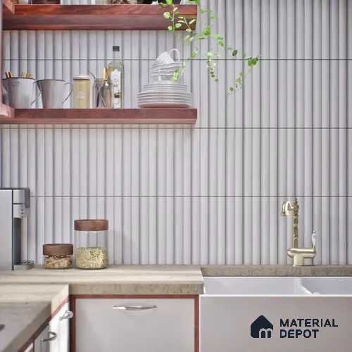 Subway Fluted Wall Tile TL 04961 G Piedra Glacier White 12 x 3 inch Ceramic Matte Finish - 6.5 mm | Suitable for Highlighter Walls, Foyer, Bathroom, Kitchen Wall & Backsplashes