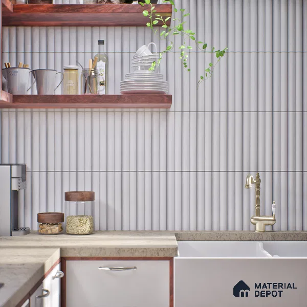 Subway Fluted Wall Tile TL 04961 G Piedra Glacier White 12 x 3 inch Ceramic Matte Finish - 6.5 mm | Suitable for Highlighter Walls, Foyer, Bathroom, Kitchen Wall & Backsplashes