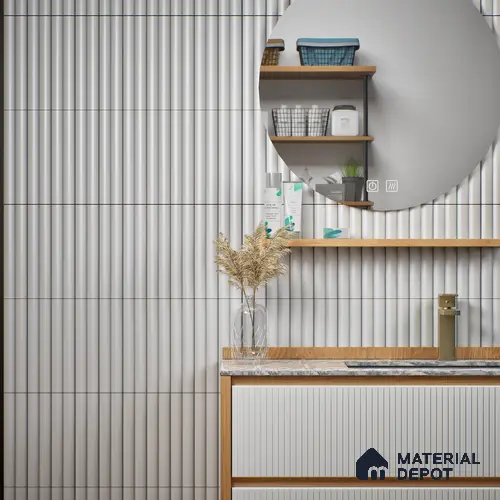 Subway Fluted Wall Tile TL 04961 G Piedra Glacier White 12 x 3 inch Ceramic Matte Finish - 6.5 mm | Suitable for Highlighter Walls, Foyer, Bathroom, Kitchen Wall & Backsplashes