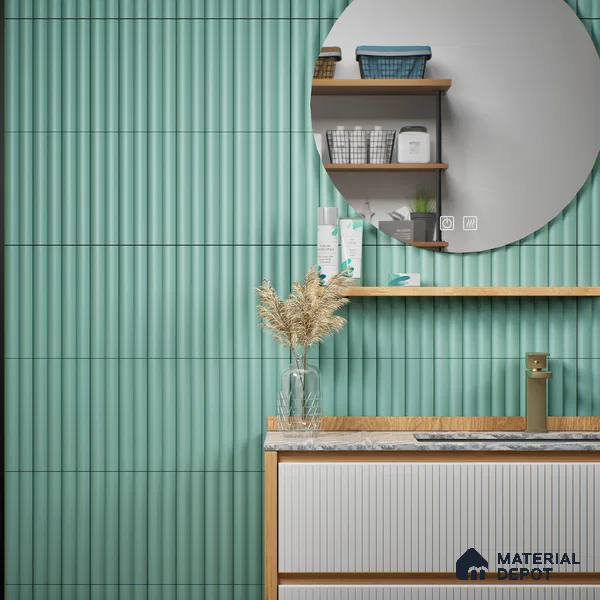Subway Fluted Wall Tile TL 04961 Piedra Blue Bliss 12 x 3 inch Ceramic Matte Finish - 6.5 mm | Suitable for Highlighter Walls, Foyer, Bathroom, Kitchen Wall & Backsplashes (Sample)