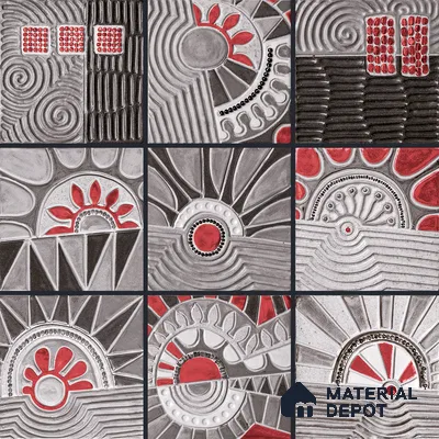 Handmade Third Fired Tumbled Tile TL 12983 D Graphite Sunburst 97x97 mm Glazed Matte Finish Embossed On Vitrified Mexican Series Tile - 11 mm | Custom Design & Individual Designs Available