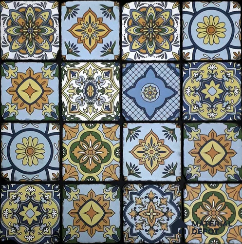 Handmade Third Fired Tumbled Tile TL 12995 Cobalt Azulejo 97x97 mm Glazed Matte Finish Vitrified Mutipurpose Wall & Floor Spanish Series Tile - 9 mm