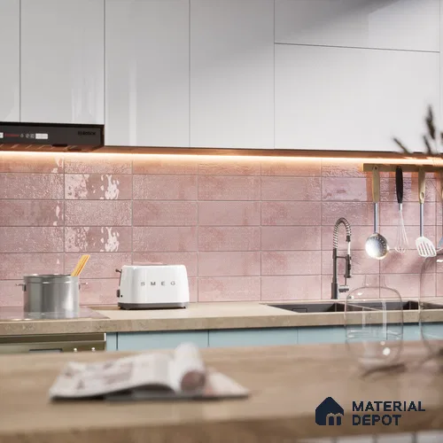 Subway Wall Tile TL 04969 E Colores Decor Greta Pink Base 12 x 4 inch Ceramic Glossy Finish - 7.5 mm | Suitable for Highlighter Walls, Foyer, Bathroom, Kitchen Wall & Backsplashes