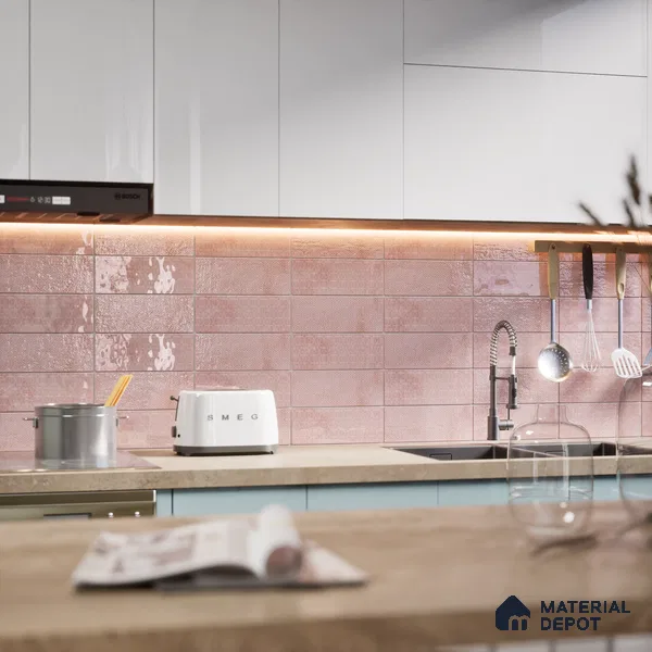 Subway Wall Tile TL 04969 E Colores Decor Greta Pink Base 12 x 4 inch Ceramic Glossy Finish - 7.5 mm | Suitable for Highlighter Walls, Foyer, Bathroom, Kitchen Wall & Backsplashes