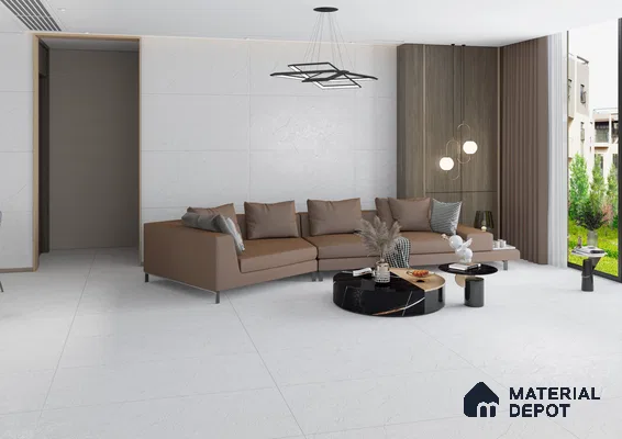 Modern Living Room with Earthy Tones and Marble Accents | Material Depot