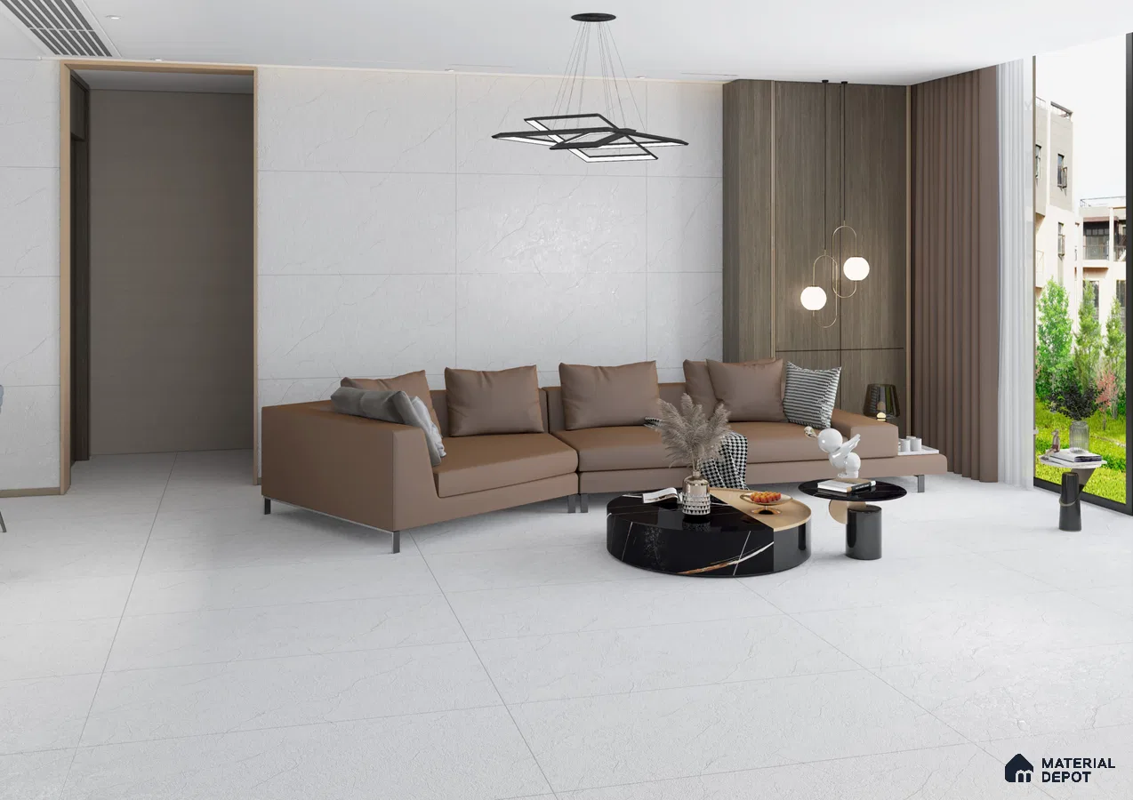 Modern Living Room with Earthy Tones and Marble Accents | Material Depot