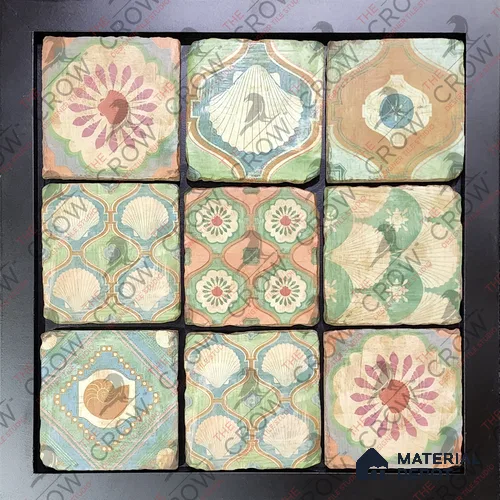 Handmade Third Fired Tumbled Tile TL 12996 Shell Fresco 97x97 mm Glazed Matte Finish Vitrified Mutipurpose Wall & Floor Tuscan Series Tile - 9 mm