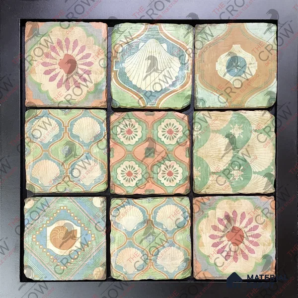 Handmade Third Fired Tumbled Tile TL 12996 Shell Fresco 97x97 mm Glazed Matte Finish Vitrified Mutipurpose Wall & Floor Tuscan Series Tile - 9 mm