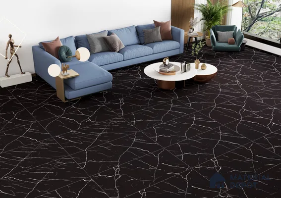 Luxurious Black Marble Flooring in Modern Living Room | Material Depot