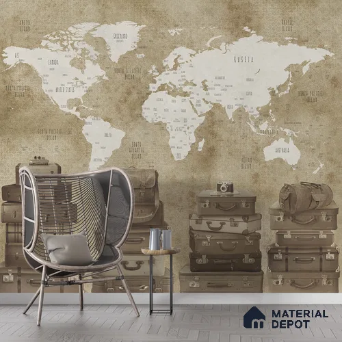 Vintage Travel Theme World Map Customised Wallpaper for Walls Indrani Series Canvas Map Design (Customised Size Wallpaper )
