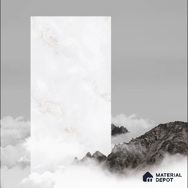 Budget Friendly Marble Floor & Wall Tile Value For Money TL 05582 White Onyx Viser 4 ft x 2 ft - Vitrified Glossy Finish -9 mm | Suitable for Living Room,Bedroom & Bathroom
