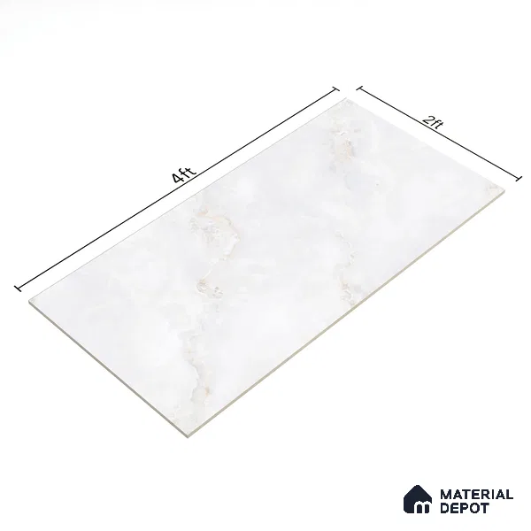 Budget Friendly Marble Floor & Wall Tile Value For Money TL 05582 White Onyx Viser 4 ft x 2 ft - Vitrified Glossy Finish -9 mm | Suitable for Living Room,Bedroom & Bathroom