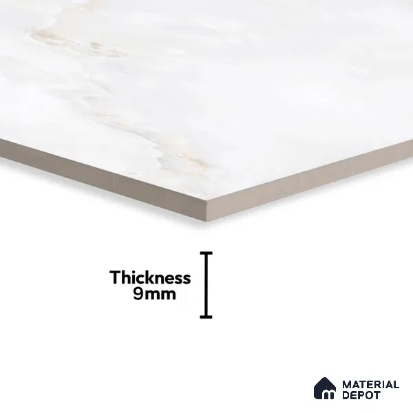 Budget Friendly Marble Floor & Wall Tile Value For Money TL 05582 White Onyx Viser 4 ft x 2 ft - Vitrified Glossy Finish -9 mm | Suitable for Living Room,Bedroom & Bathroom