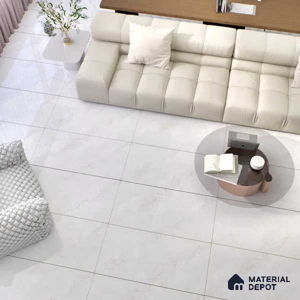 Budget Friendly Marble Floor & Wall Tile Value For Money TL 05582 White Onyx Viser 4 ft x 2 ft - Vitrified Glossy Finish -9 mm | Suitable for Living Room,Bedroom & Bathroom