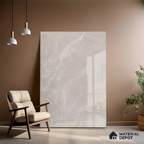 Marble Floor & Wall Tile TL 07537 D Italian Crema Endless 6 ft x 4 ft Glossy Finish Vitrified Tile - 9 mm | Suitable For living Room, Bedroom, Bathroom | Adhesive and Spacers Must be Used During Installation