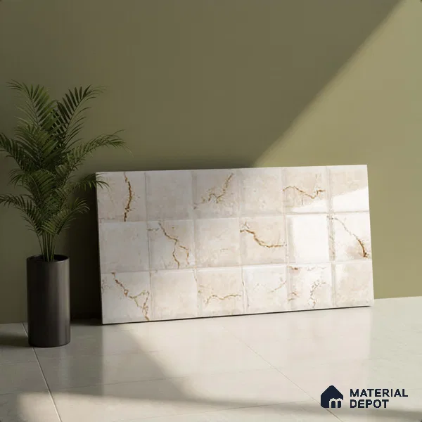 Beige Highlighter Wall Tile TL 07530 C Lustra 3023 Jazz L 2 ft x 1 ft Ceramic Glossy Finish - 9 mm | | Suitable for Living Room, Bedroom, Bathroom