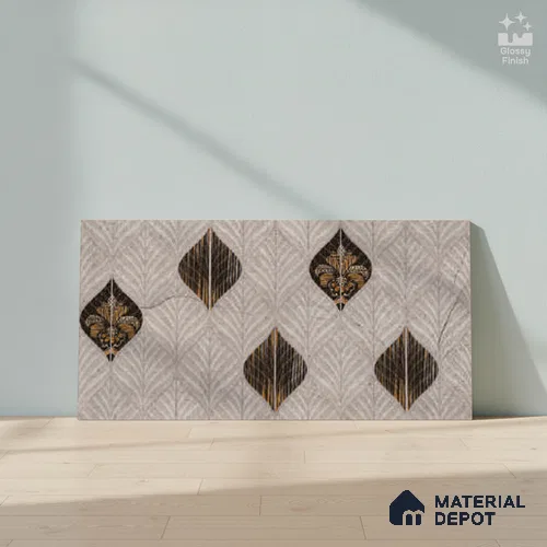 Grey Highlighter Wall Tile TL 07529 B Lustra Aegean Ash 2 ft x 1 ft Ceramic Glossy Finish - 9 mm |  | Suitable for Living Room, Bedroom, Bathroom