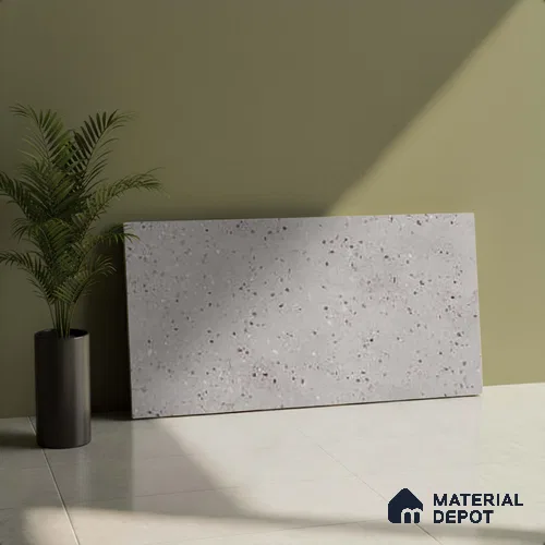 Grey Stone Wall Tile TL 07524 F Lustra Terrazzo Grey 2 ft x 1 ft Ceramic Carving Satin Finish - 9 mm | | Suitable for Living Room, Bedroom, Bathroom