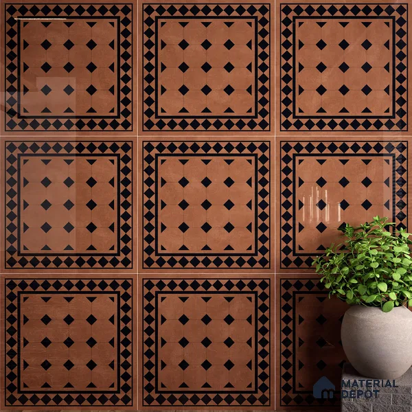 Moroccan Floor & Wall Tile TL 07413 Derby Cotto 2 ft x 2 ft Matte Finish Vitrified Tile - 9 mm | Suitable For Bathroom, Balcony, Kitchen | Please Expect a Slight Variation of Pattern (Sample)