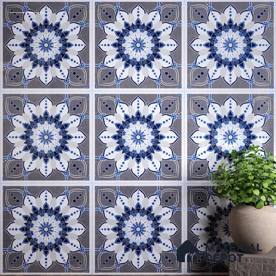 Moroccan Wall & Floor Tile TL 07421 Glito Blue 2 ft x 2 ft Glossy Finish Vitrified Tile - 9 mm | Suitable For living Room, Bedroom, Bathroom | Please Expect a Slight Variation of Pattern (Sample)