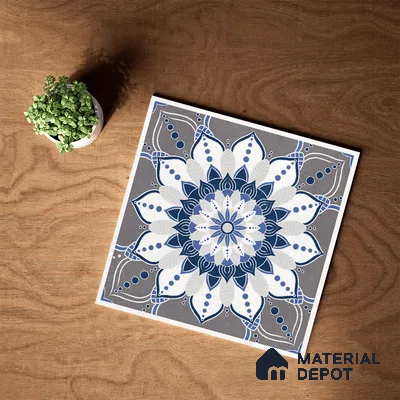 Moroccan Wall & Floor Tile TL 07421 Glito Blue 2 ft x 2 ft Glossy Finish Vitrified Tile - 9 mm | Suitable For living Room, Bedroom, Bathroom | Please Expect a Slight Variation of Pattern (Sample)