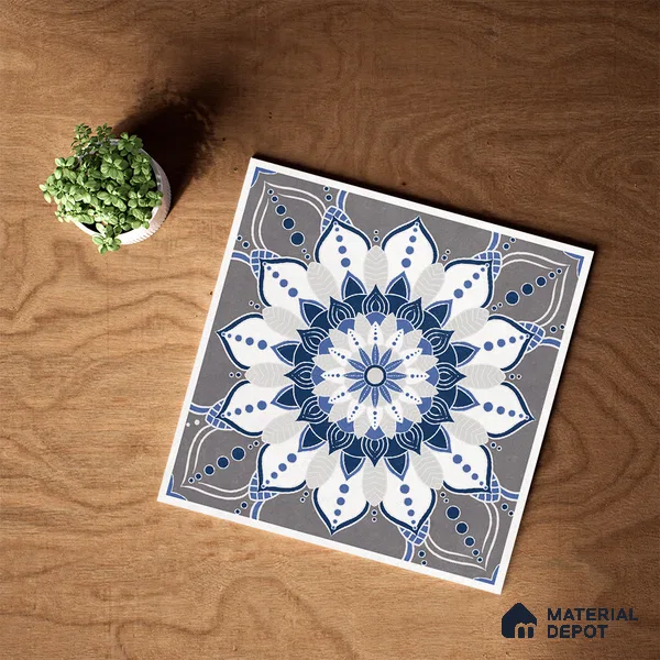 Moroccan Wall & Floor Tile TL 07421 Glito Blue 2 ft x 2 ft Glossy Finish Vitrified Tile - 9 mm | Suitable For living Room, Bedroom, Bathroom | Please Expect a Slight Variation of Pattern (Sample)